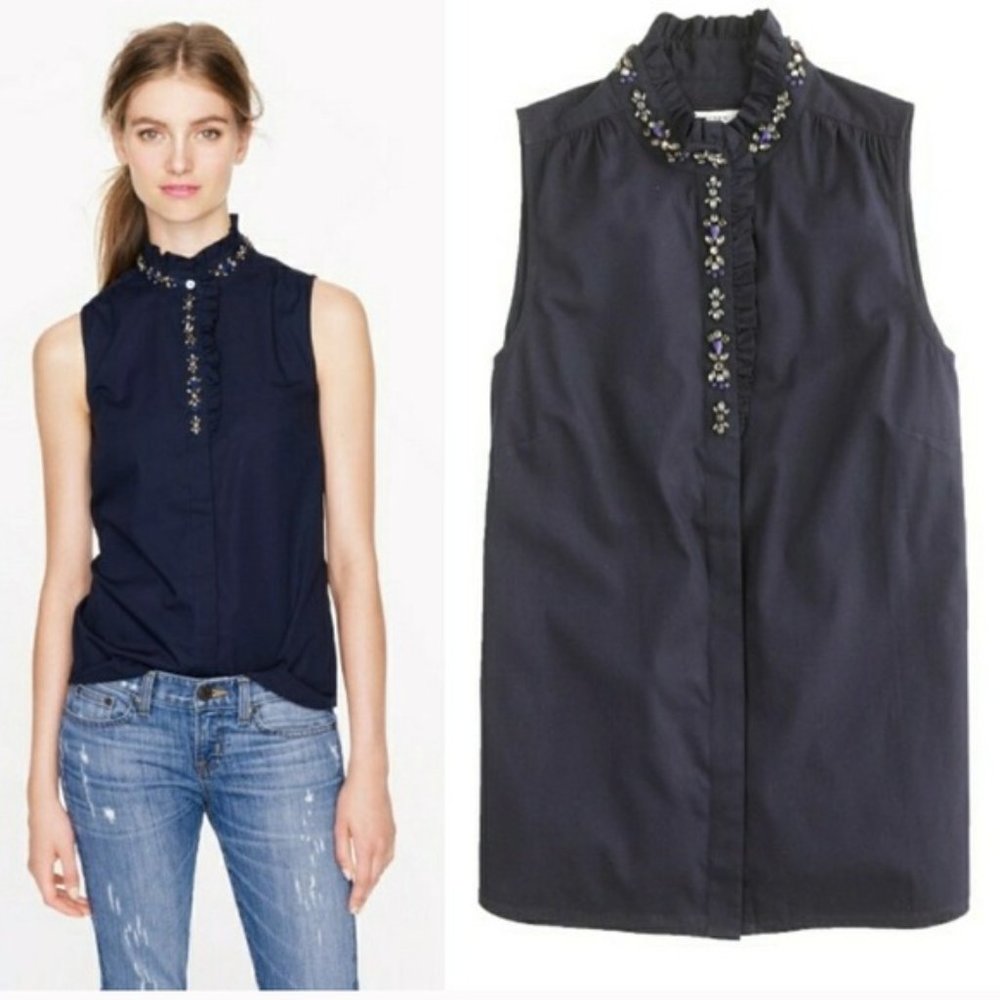 EUC~ J CREW Jeweled Placket Top - Picture 2 of 9